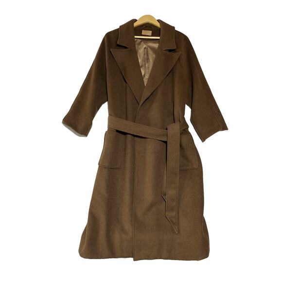 Crescent Wool Blend Wrap Coat Womens Medium Brown Long Notch Lapel Collar Jacket - Picture 1 of 11